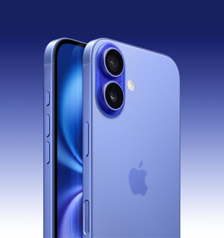 Real blue iPhone 16 front and back product image